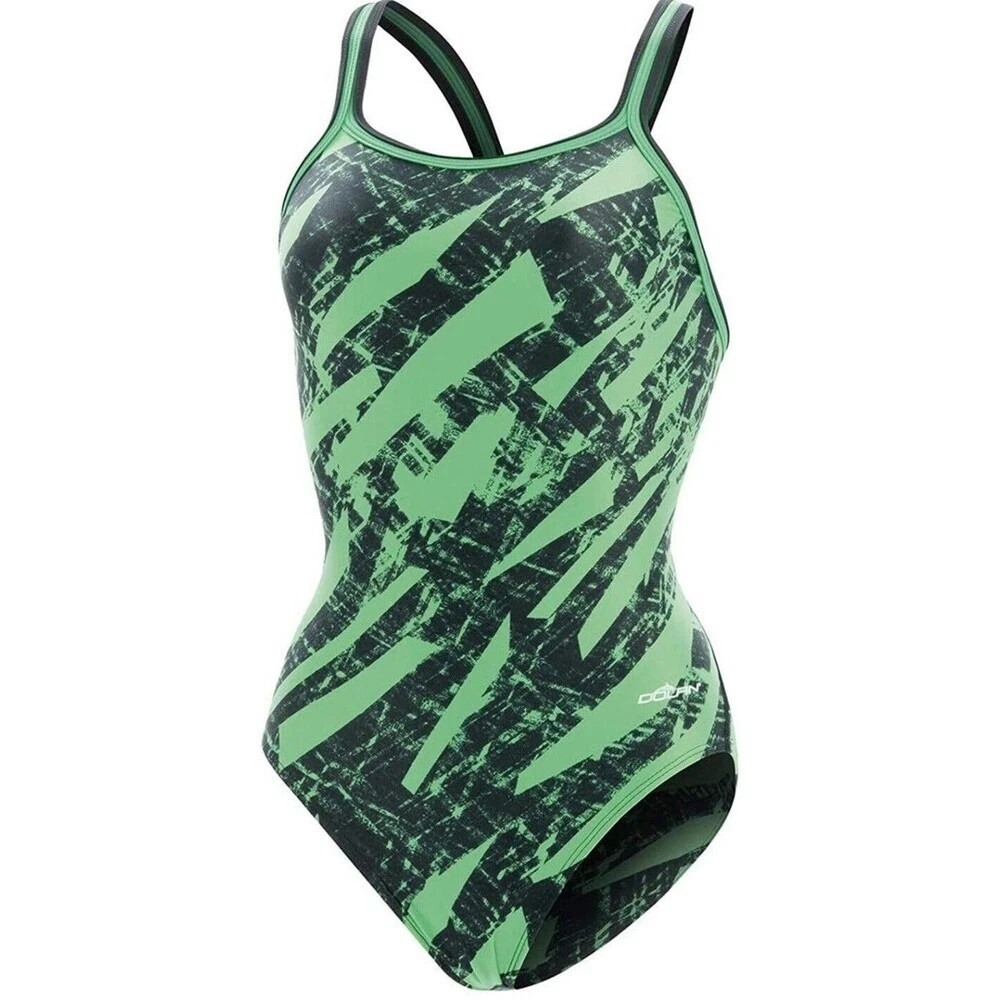 Dolfin DBX Scoop‎ Neck V-Back Keyhole Green & Black Training Swimsuit Girls 4/6 - Picture 5 of 8